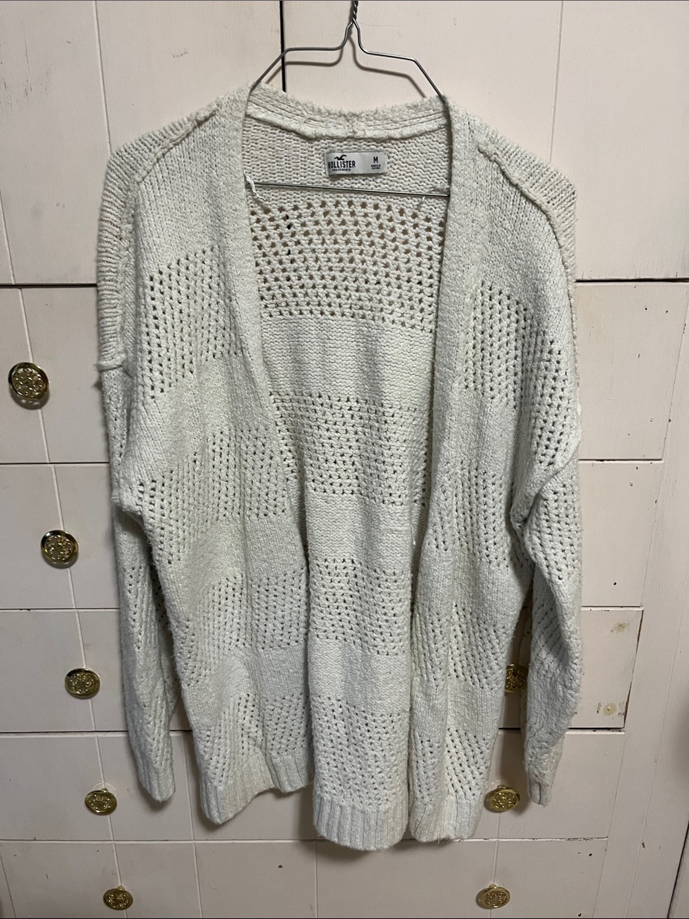 Hollister Cream Open-Knit Longline Cardigan